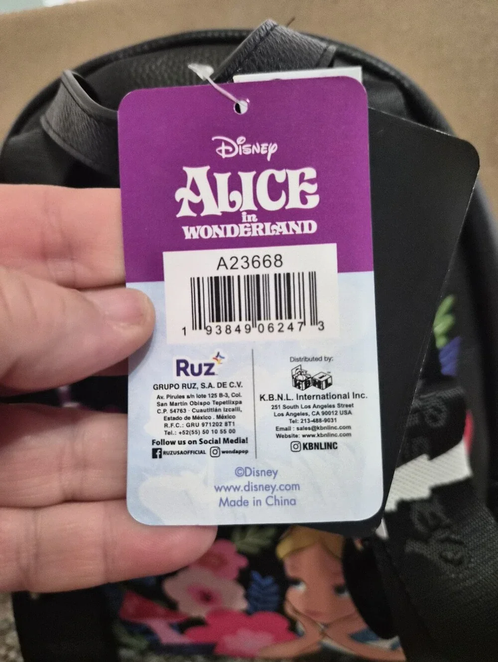 Disney Wonder Pop Black Mini Backpack with Pink & Purple Alice In Wonderland Art